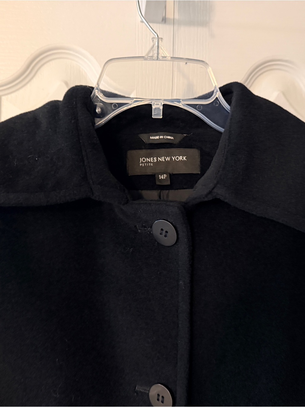 Jones New York Black Wool-Blend Single-Breasted Pea Coat